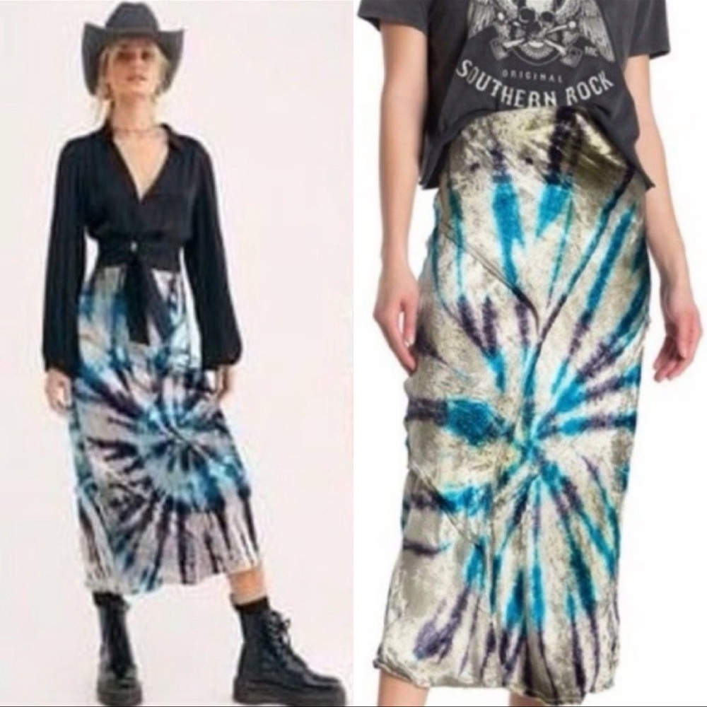 Free People Velvet Tie-Dye Maxi  Skirt